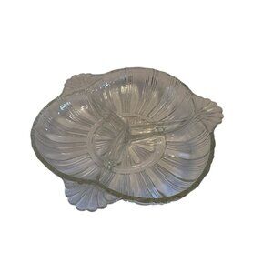 Vintage Hazel Atlas 3 Part Relish Dish Depression Glass Era Ridge Fan Pattern
